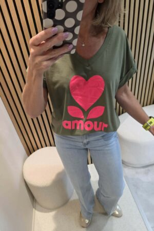 T-shirt amour - Kaki/Rose