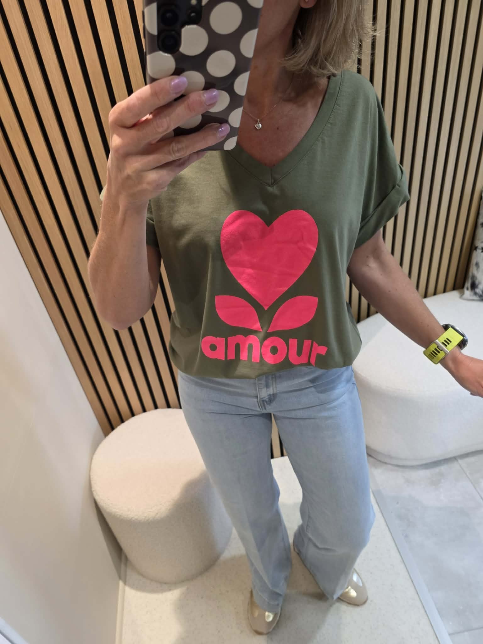 T-shirt amour - Kaki/Rose – Image 2
