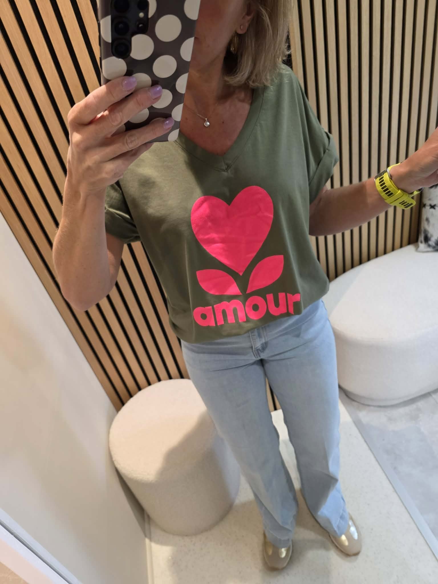 T-shirt amour - Kaki/Rose – Image 3
