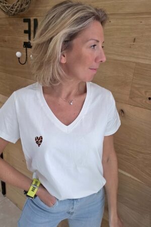 T-shirt Coeur/Léopard - Blanc