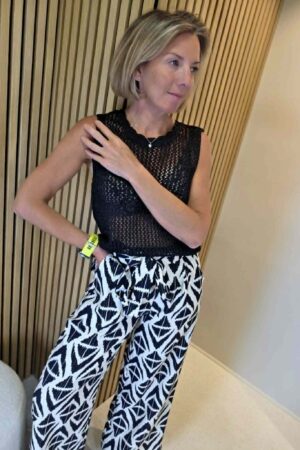 Pantalon imprimé Javanna - Blanc/Bleu