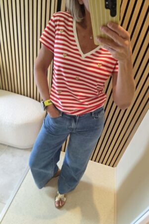 T-shirt Coeurs dorés - Rouge/Blanc