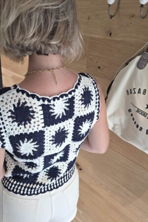 Blouse crochet Soleil - Marine/Écru