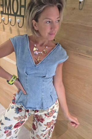 Blouse en jean col v