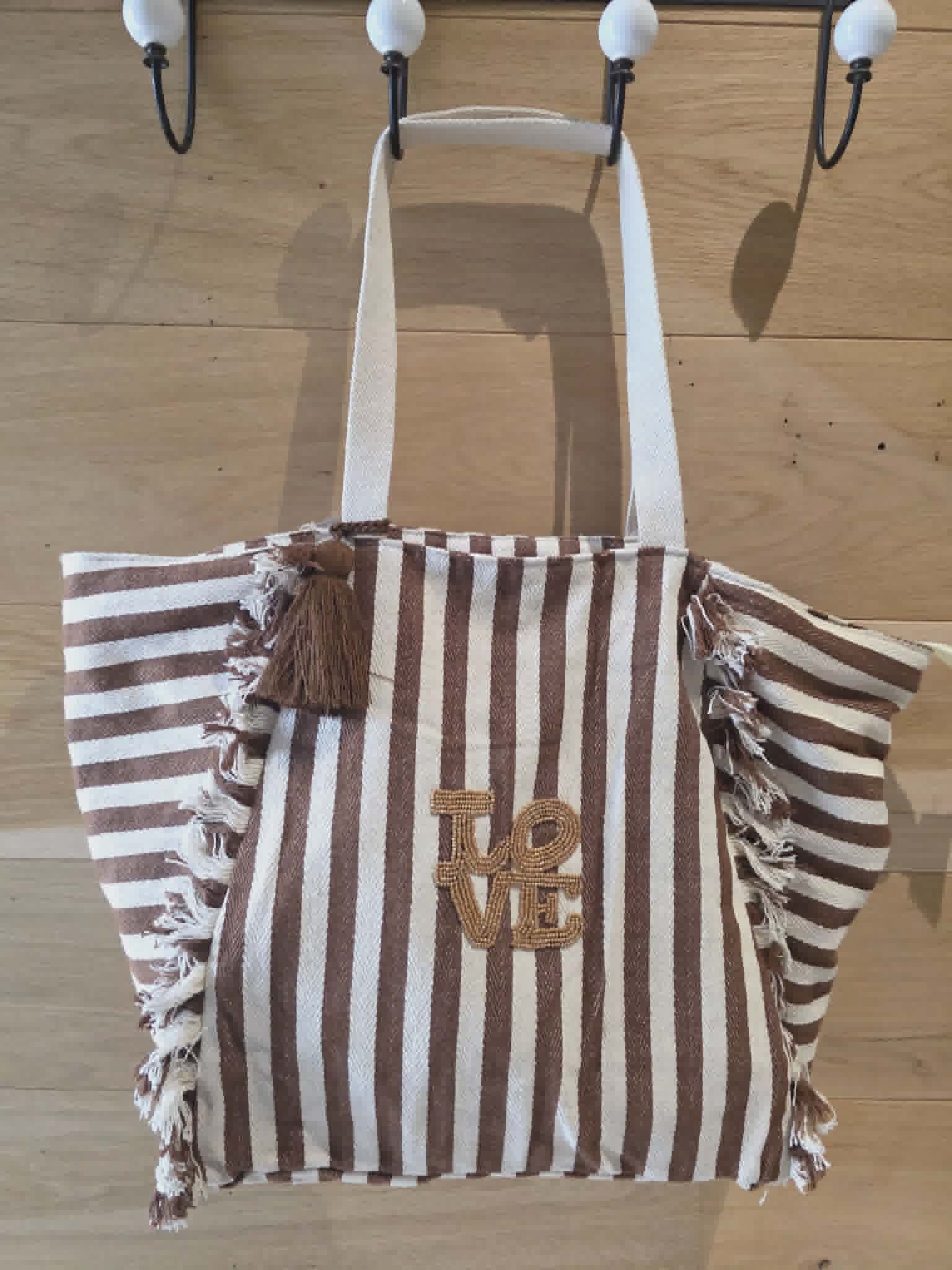 Sac cabas ligné Love - Camel