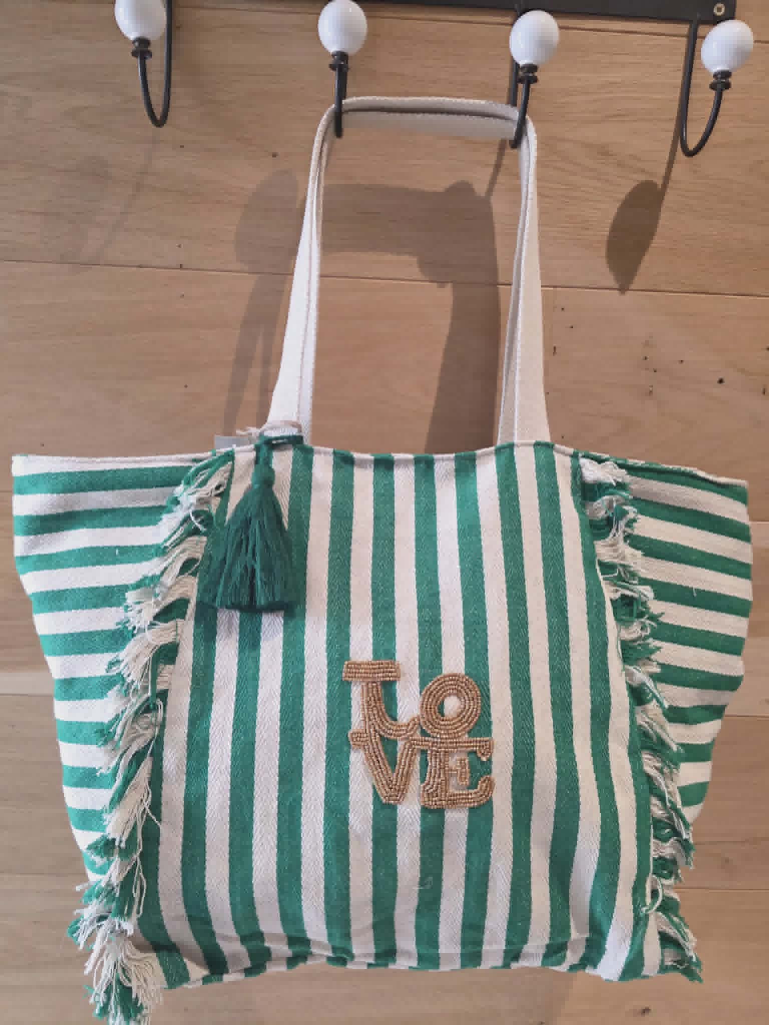 Sac cabas ligné Love - Vert