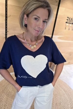 Petit Pull Coeur - Bleu marine