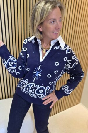 Pull col chemise - Bleu marine