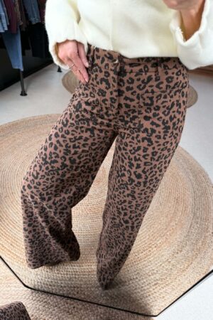 Pantalon velours fin imprimé Léopard