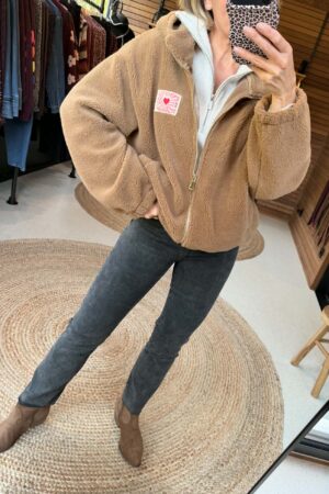 Polaire zippé capuche - Camel