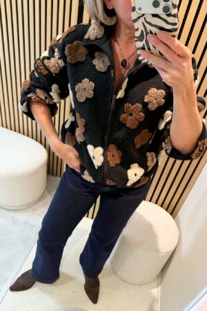 Polaire zippé fleuri - Noir