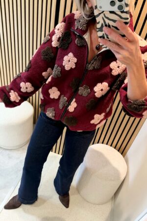 Polaire zippé fleuri - Bordeaux