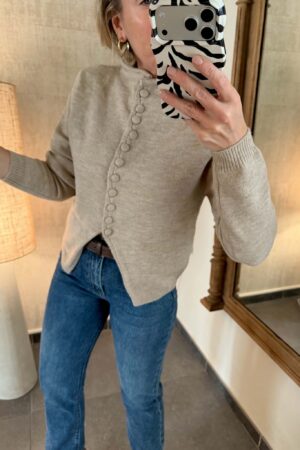 Pull boutonné - Beige Taupe