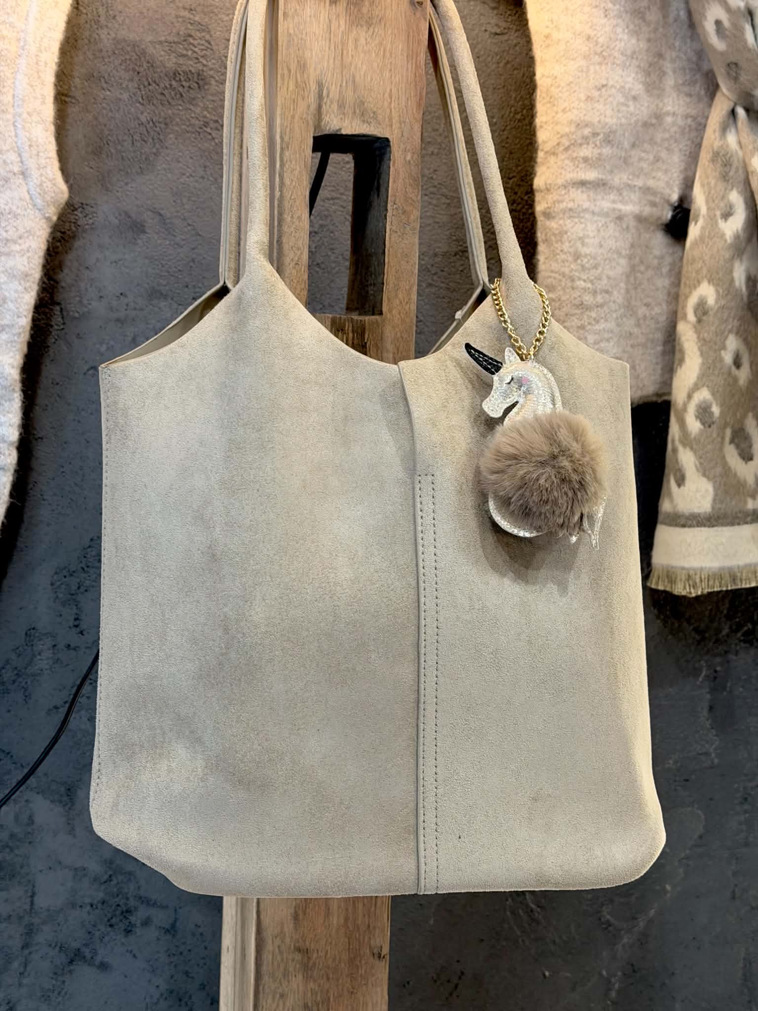 Sac épaule avec pompon - Beige