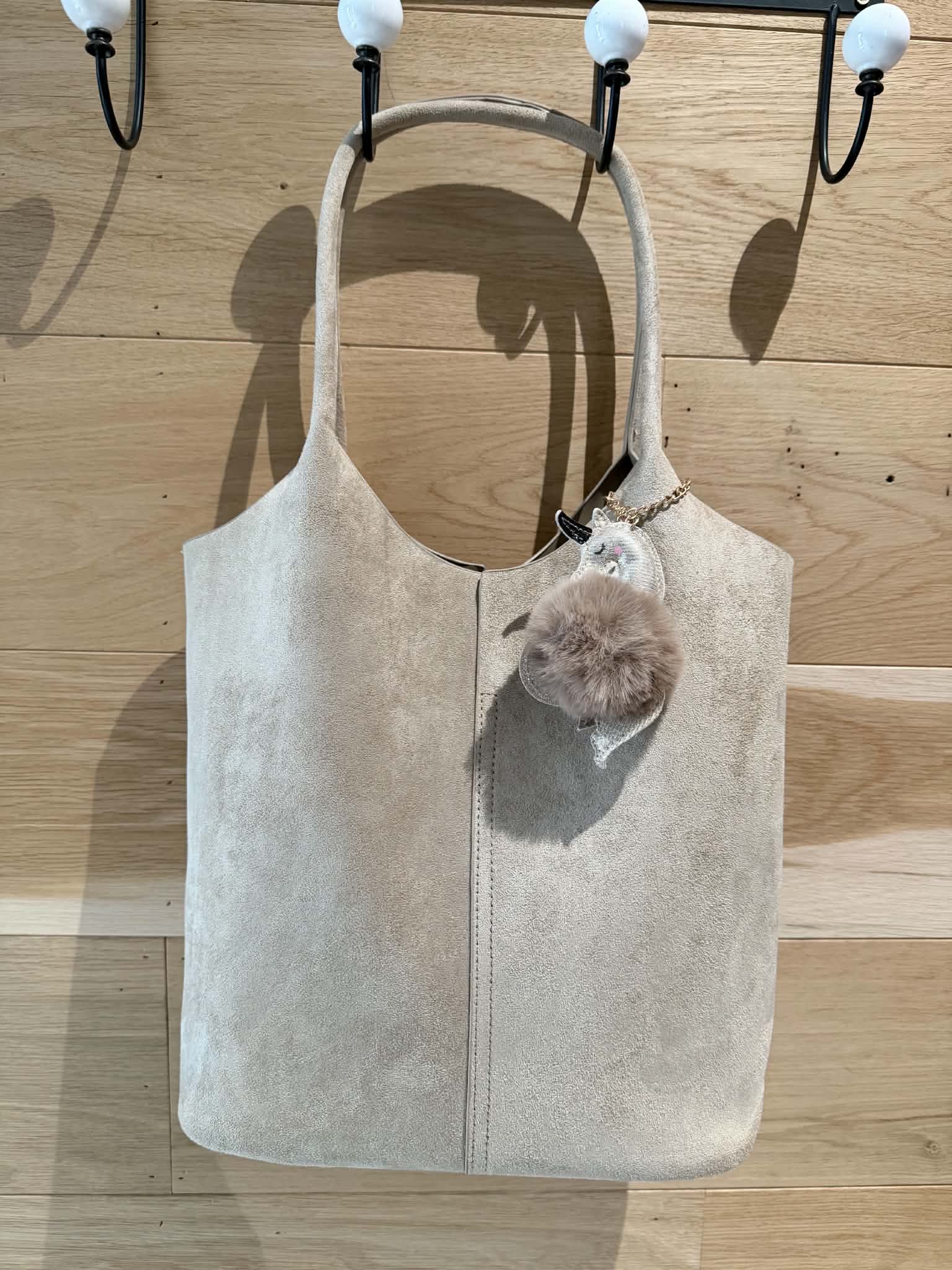 Sac épaule avec pompon - Beige